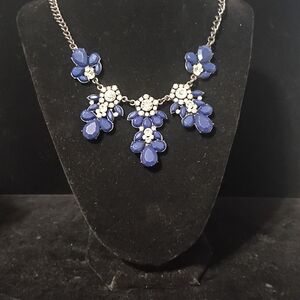 Source Unknown Blue and Silver Floral Necklace